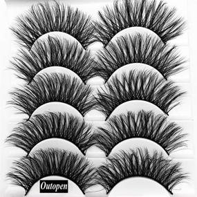 img 2 attached to Outopen 3D Mink False Eyelashes Full Strips – Thick Cross Long Lashes for Wispy Fluffy Eye Makeup – Set of 5 Pairs