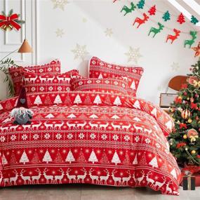 img 4 attached to 🎄 Festive FlySheep Christmas Queen Duvet Cover Set: Soft Microfiber Merry Christmas Holiday Decorative 3 Piece with Tree, Elk, Deer, and Snowflake Print