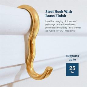 img 2 attached to 🖼️ Narrow Picture Rail Hooks in Elegant Brass Finish - 10 Pack - Ideal Molding Hooks