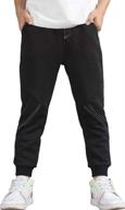 boys' black elastic waist cotton sweatpants with drawstring, jogger style track pants with pockets - suitable for 7t and 8t years boys' clothing in pants logo