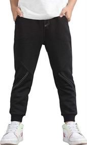 img 4 attached to Boys' Black Elastic Waist Cotton Sweatpants with Drawstring, Jogger Style Track Pants with Pockets - Suitable for 7T and 8T Years Boys' Clothing in Pants