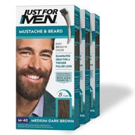 🧔 just for men mustache & beard, beard coloring for gray hair with brush – easy application, biotin, aloe & coconut oil for healthy facial hair - medium-dark brown, m-40, 3 pack logo
