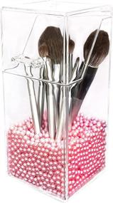 img 1 attached to Large Capacity Acrylic Makeup Brush Holder with Dustproof Lid - N-D Waterproof Cosmetics Storage Case for Bathroom, Dresser, Vanity, and Countertop, Clear - Includes Free Pink Pearls