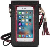 versatile pu leather crossbody phone bag for iphone 13 mini/13/13 pro, iphone 12 mini, iphone se 2020, galaxy note 10/s10e/s10/s10p/s20 - black + red logo