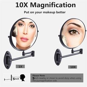 img 3 attached to Oil Rubbed Bronze Wall Mounted Magnifying Mirror - 8 Inch Double-Sided Swivel Makeup Mirror with 10x Magnification and 12 Inch Extension by HIHIA