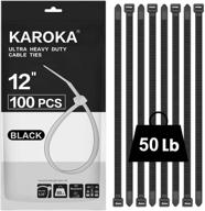 karoka 12 inch black zip ties - 100 pack, 50lbs tensile strength, uv resistant cable ties for indoor and outdoor use logo