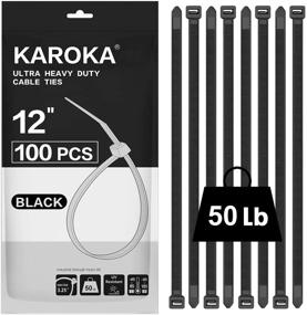 img 4 attached to Karoka 12 inch Black Zip Ties - 100 Pack, 50lbs Tensile Strength, UV Resistant Cable Ties for Indoor and Outdoor Use