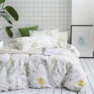🌼 wake in cloud - botanical duvet cover set, full size, yellow flowers and green leaves floral garden pattern, printed on white, 100% cotton beddings logo