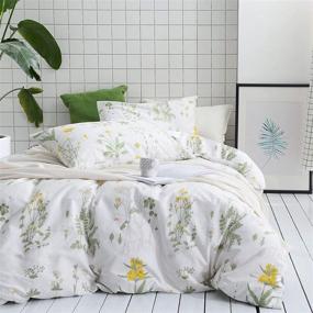 img 4 attached to 🌼 Wake In Cloud - Botanical Duvet Cover Set, Full Size, Yellow Flowers and Green Leaves Floral Garden Pattern, Printed on White, 100% Cotton Beddings