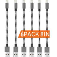 🔌 6-pack boost chargers: 8-in nylon braided fast charging usb power cable for smartphones, tablets, and more – multi usb charger station & cell phone cord - white/grey logo