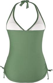 img 2 attached to 👙 Hilor Women's Plunging V-Neck Halter Swim Top with Front Twist - Shirred Tankini Top Swimwear