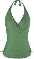 👙 hilor women's plunging v-neck halter swim top with front twist - shirred tankini top swimwear logo