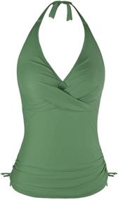 img 4 attached to 👙 Hilor Women's Plunging V-Neck Halter Swim Top with Front Twist - Shirred Tankini Top Swimwear