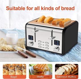 img 2 attached to Playoos Toaster 4 Slice: Stainless Steel with LED Timer, Dual Screens, Extra Wide Slots, Bagel Function, 6-Shade Settings, Retro Design