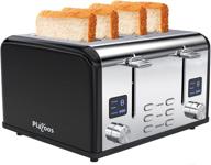 playoos toaster 4 slice: stainless steel with led timer, dual screens, extra wide slots, bagel function, 6-shade settings, retro design логотип