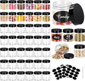 img 4 attached to 🌈 48Pcs Clear 4OZ Plastic Jars with Wide Mouth, Black Lids - Stackable, Empty Slime & Beauty Containers - Refillable Airtight Travel Storage for Kitchen, Beauty Products, and More