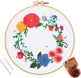 img 4 attached to Louise Maelys Embroidery Starter Kit for Adults with Rose Floral Wreath Pattern: Hand Crewel Embroidery, Cross Stitch, and Needlepoint Kit for Decorating and Gifting