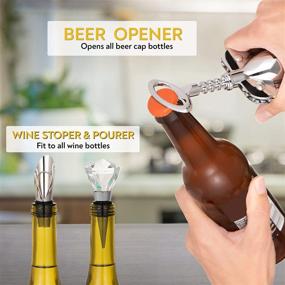 img 1 attached to 🍷 Deluxe Triple Stars Wine Opener Set: Luxury Wine Bottle Opener, Gift Set of 3 Pcs: Corkscrew Bottle Opener, Bottle Stopper & Pourer, Made with Metal Stainless