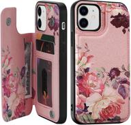 🌸 crosspace wallet case for iphone 12/iphone 12 pro 5g 6.1 inch - with card holder, special design, premium pu leather flip case - pink flower - suitable for crosspace (6.1&#34;, 2020) logo