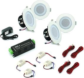 img 2 attached to Pyle 3” Bluetooth Flush Mount Ceiling Speaker System with Built-in LED Lights - Aluminum Housing, Spring Loaded Clips, Polypropylene Cone & Tweeter, 2-Way Stereo, 200W (Set of 4, PDIC4CBTL3B), White