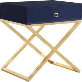 img 3 attached to 🌙 Modern Contemporary Navy Nightstand Side Table, Iconic Home Ithaca, Self-Closing Drawer, Lacquer X Base with Brass-Finished Stainless Steel