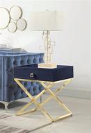 🌙 modern contemporary navy nightstand side table, iconic home ithaca, self-closing drawer, lacquer x base with brass-finished stainless steel логотип