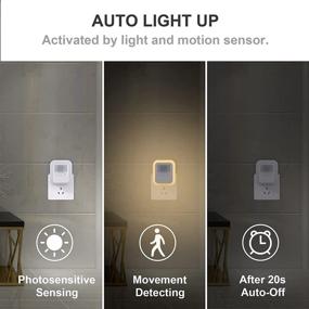 img 2 attached to 🌙 HZZOPNOS Motion Sensor Night Light: 10 Brightness Levels, Warm White LED, Plug-in Nightlight for Bathroom, Kitchen, Stairs, Hallway - 2 Pack