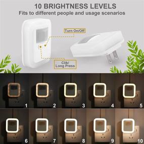 img 1 attached to 🌙 HZZOPNOS Motion Sensor Night Light: 10 Brightness Levels, Warm White LED, Plug-in Nightlight for Bathroom, Kitchen, Stairs, Hallway - 2 Pack