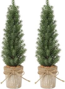 img 4 attached to 2 Pack of Artificial Mini Christmas Trees - Glittered Pine Cone Xmas Cone Trees with Natural Jute Rope for Tabletop Indoor Decor, 15.5 Inches