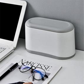 img 1 attached to 🗑️ Small Desk Trash Can with Lid - Mini Trash Can for Office and Home - Desktop Wastebasket for Kitchen, Bedroom, and Bathroom - Plastic Countertop Garbage Can - Ideal Makeup Holder (White)