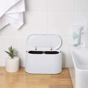 img 2 attached to 🗑️ Small Desk Trash Can with Lid - Mini Trash Can for Office and Home - Desktop Wastebasket for Kitchen, Bedroom, and Bathroom - Plastic Countertop Garbage Can - Ideal Makeup Holder (White)