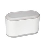 🗑️ small desk trash can with lid - mini trash can for office and home - desktop wastebasket for kitchen, bedroom, and bathroom - plastic countertop garbage can - ideal makeup holder (white) logo