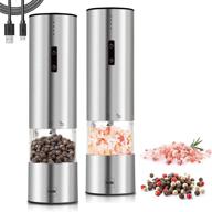 🧂 msd rechargeable electric salt and pepper grinder set - stainless steel mill with led light and usb powered one-handed operation - premium pack of 2 mills in silver логотип