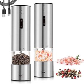 img 4 attached to 🧂 MSD Rechargeable Electric Salt and Pepper Grinder Set - Stainless Steel Mill with LED Light and USB Powered One-Handed Operation - Premium Pack of 2 Mills in Silver