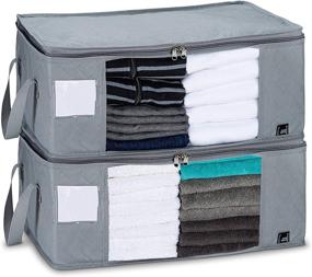 img 4 attached to Mindspace Upgraded Foldable Storage Bag (2 Pack) - Superior Heavy Duty Clothes Organizer with Clear Windows - Perfect for Bedroom, Closet, Dorm - Under Bed Storage Solution - 19 x 14 x 8 Inches, Gray