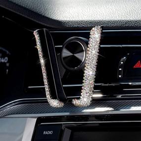 img 2 attached to Держатель для телефона в автомобиле Frienda Bling Mini Car Air Vent Держатель для сотового телефона 360° Регулируемый автоматический автомобильный держатель для телефона Холдер с кристаллами кристалла Удобные универсальные аксессуары для автомобиля для женщин и девочек (белый)