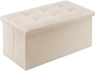 🪑 youdenova 30" folding storage ottoman: beige faux leather footrest bench with 80l storage capacity for bedroom and hallway - comfortable foam padded seat, supports 350lbs logo