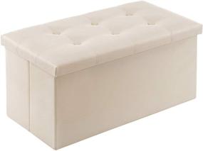 img 4 attached to 🪑 YOUDENOVA 30" Folding Storage Ottoman: Beige Faux Leather Footrest Bench with 80L Storage Capacity for Bedroom and Hallway - Comfortable Foam Padded Seat, Supports 350lbs
