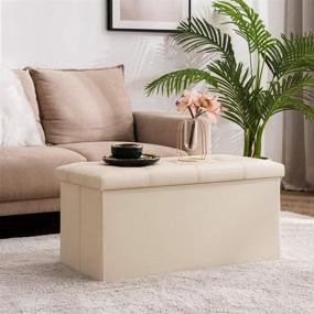 img 1 attached to 🪑 YOUDENOVA 30" Folding Storage Ottoman: Beige Faux Leather Footrest Bench with 80L Storage Capacity for Bedroom and Hallway - Comfortable Foam Padded Seat, Supports 350lbs