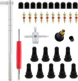 img 4 attached to 🔧 Набор инструментов для извлечения колпачков клапанов автомобильных шин ZHSMS: 10 шт. клапанов TR412 со вставками клапанов, двойной одноголовый съемник вставок клапанов, 4-сторонний набор инструментов для клапанов