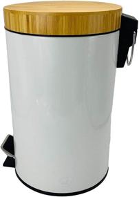 img 2 attached to Premium 7L Bathroom Trash Can with Bamboo Lid and Charcoal Filter - Odor-Free Wastebasket in White (1.85 G / 7 L Capacity)