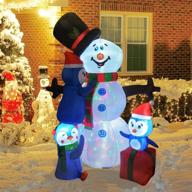 6 ft height christmas inflatables outdoor snowman with three penguins - goosh blow up yard decoration clearance | led lights built-in for holiday/christmas/party/yard/garden logo