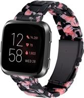 🌹 резиновый ремешок miimall в качестве запасной браслет-браслет для fitbit versa/versa 2/versa lite/se - легкие стальные металлические ремни - черные розы логотип