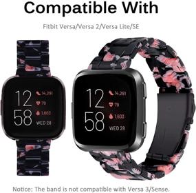 img 3 attached to 🌹 Резиновый ремешок Miimall в качестве запасной браслет-браслет для Fitbit Versa/Versa 2/Versa Lite/SE - Легкие стальные металлические ремни - Черные розы