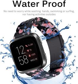 img 1 attached to 🌹 Резиновый ремешок Miimall в качестве запасной браслет-браслет для Fitbit Versa/Versa 2/Versa Lite/SE - Легкие стальные металлические ремни - Черные розы