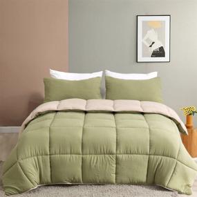 img 4 attached to DWR Green/Light Brown Reversible Down Alternative Comforter Set Queen/Full, 3-Piece All Season Eucalyptus Blend Microfiber Comforter with Shams, Ultra-Soft Fluffy Cloud Breathable Quilt Comforter