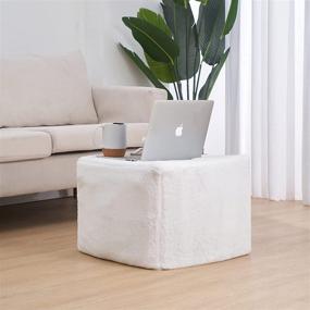 img 2 attached to 🪑 Square Cream White Faux Fur Ottoman Cover - Unstuffed Pouf, Fuzzy Bean Bag Storage Ottoman, Foot Rest Stool Cube, Floor Cushion Seat, Living Room & Bedroom Storage Poof - Cover ONLY