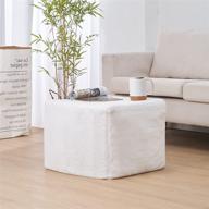 🪑 square cream white faux fur ottoman cover - unstuffed pouf, fuzzy bean bag storage ottoman, foot rest stool cube, floor cushion seat, living room & bedroom storage poof - cover only logo