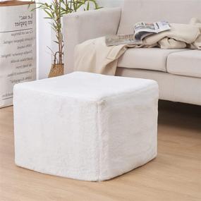 img 1 attached to 🪑 Square Cream White Faux Fur Ottoman Cover - Unstuffed Pouf, Fuzzy Bean Bag Storage Ottoman, Foot Rest Stool Cube, Floor Cushion Seat, Living Room & Bedroom Storage Poof - Cover ONLY