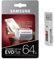 samsung 64gb microsd xc class 10 grade 3 uhs-3 memory card (mb-mc64ga) bundle with adapter and memory card reader logo